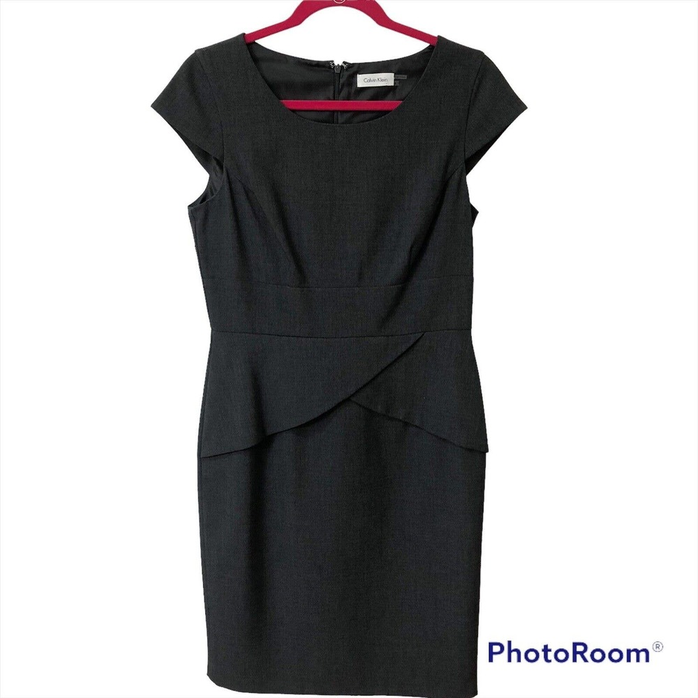 Calvin Klein Gray Shift Dress Size 8 Career Cap Sleeve